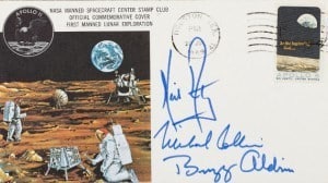 an image of a postcard from the moon discussing in the blog Buzz Aldrin’s Apollo 11 Insurance Cover
