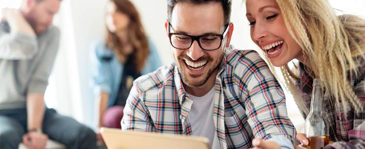 Man and woman laughing