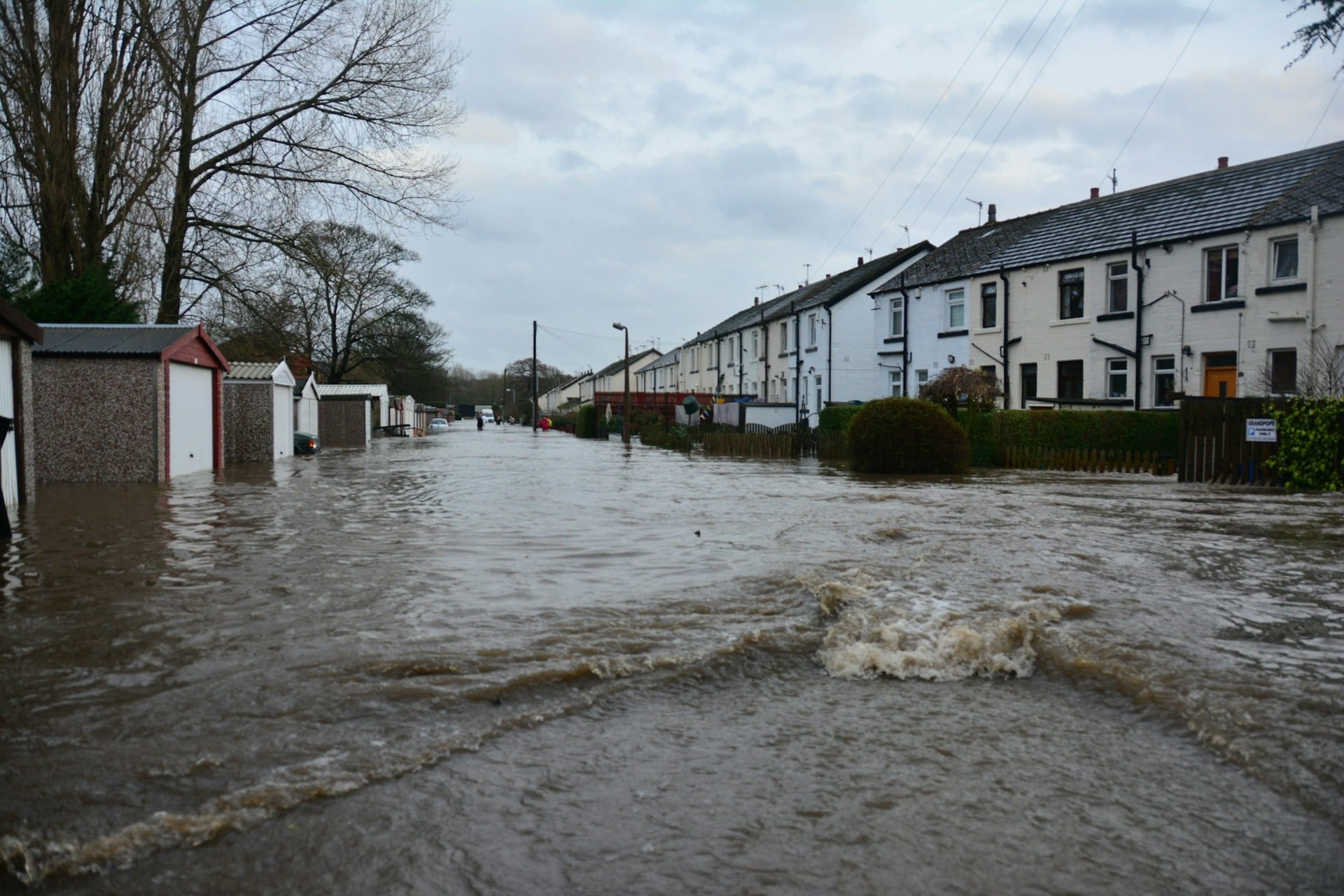 A flooded residential street